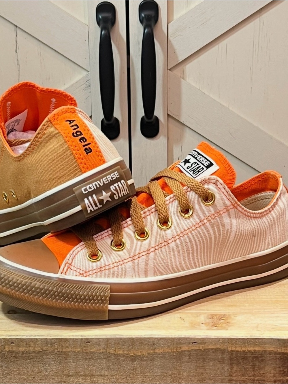 Converse Chuck Taylor All Star Low Top Custom “ANGELA”Orange Brown  RARE Size 7
